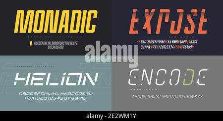 Collection of vector italic sans serif fonts, uppercase letter sets, alphabets Stock Vector