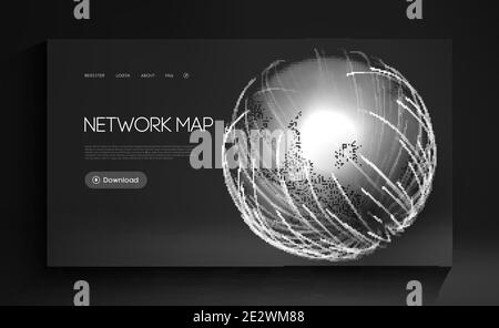 Network Map World Globe Vector. Digital Earth Technology background. Global social network. Abstract vector background. Web design. Stock Vector