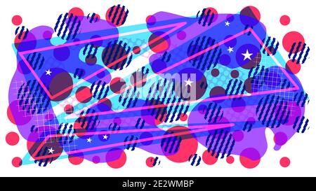 Abstract fun fluid design geometric shapes, dots, triangles and line patterns composition. Modern eps10 vector illustration template isolated on white Stock Vector