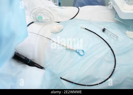 Medical procedure instruments ready for use. Stock Photo