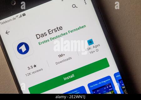 Neckargemuend, Germany: January 15, 2021: app icon of 'Das Erste' or 'ARD', a joint organisation of Germany's regional public-service television and r Stock Photo
