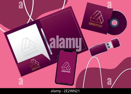 notebook with set elements mockup branding vector illustration design Stock Vector