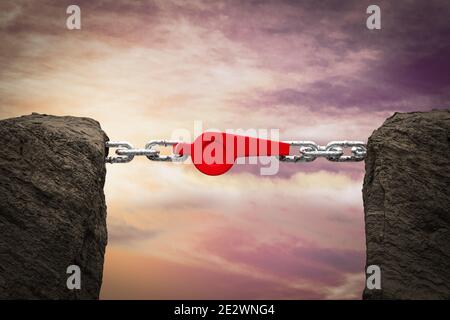 Whistle is a link in a chain demonstrating person in society or a company exposing corruption concept. 3D illustration Stock Photo