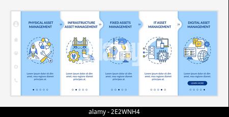 Investment management types onboarding vector template Stock Vector