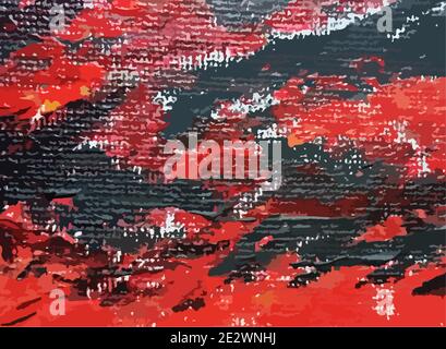Grunge red and black background, brush strokes on canvas. Vector illustration Stock Vector