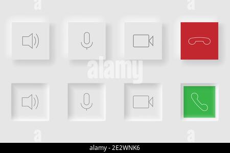 White square buttons in Neomorphism design style. Communication buttons set modern buttons. Vector EPS 10 Stock Vector