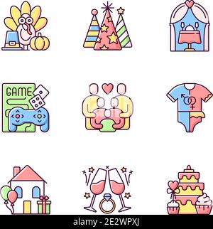 Party RGB color icons set Stock Vector