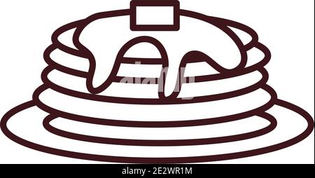 breakfast pancakes with syrup on plate line style vector illustration Stock Vector