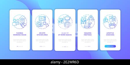 Workstation wellness onboarding mobile app page screen with concepts Stock Vector