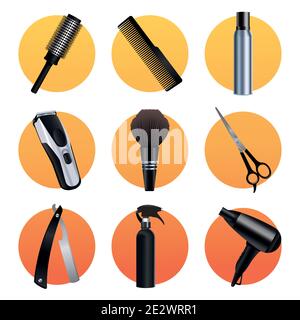 bundle of nine hairdressing tools equipment icons vector illustration design Stock Vector