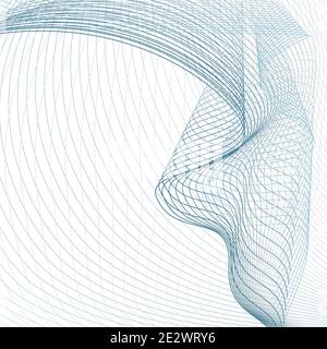 Flowing draped net. Line art technology design. Abstract squiggly navy blue, gray lines, white background. Subtle curves. Vector wave pattern. EPS10 Stock Vector