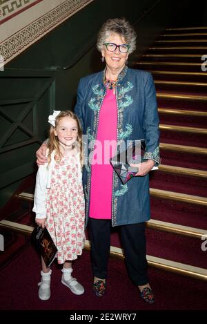 Prue Leith and Grand daughter attend the opening night of English National BalletÕs Cinderella in-the-round at the Royal Albert Hall, London.  Picture date: Thursday 6th June 2019.  Photo credit should read:  David Jensen Stock Photo