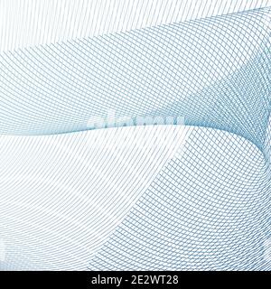 Line art pattern in navy blue, gray hues. Abstract intersecting curves. Net, grid imitation. Industrial style. Technology concept. White background Stock Vector
