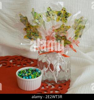 View of lollipops at table. Stock Photo