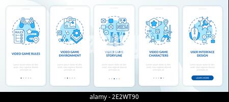 Video game design components onboarding mobile app page screen with concepts Stock Vector