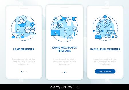 Game designers types onboarding mobile app page screen with concepts Stock Vector