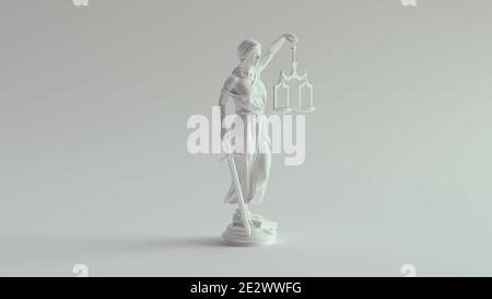 Lady Justice Statue the Personification of the Judicial System Pure White 3d illustration render Stock Photo