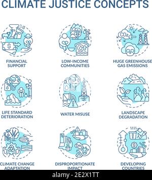 Climate justice concept icons set Stock Vector