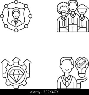 Corporate values linear icons set Stock Vector