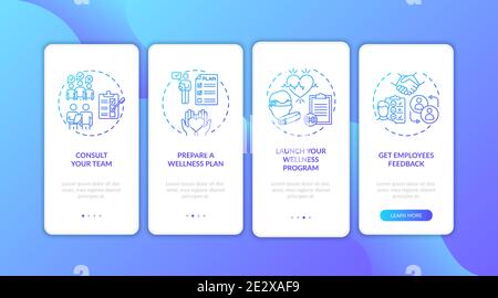Workstation wellness onboarding mobile app page screen with concepts Stock Vector