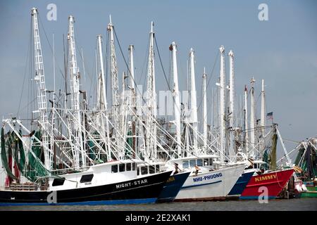 Shrimp boats stay in port as the clean-up operation from the BP Deepwater Horizon platform disaster continues. Venice, LA, USA, on May 1st, 2010. Photo by Lionel Hahn/ABACAPRESS.COM Stock Photo