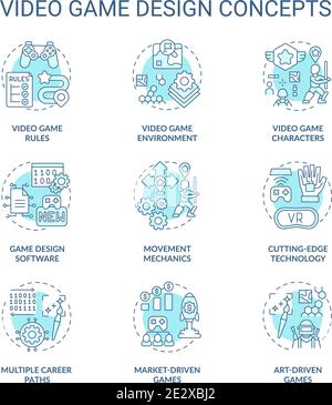 Video game design concept icons set Stock Vector