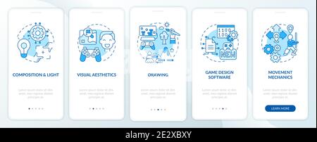 Game designer skills onboarding mobile app page screen with concepts Stock Vector