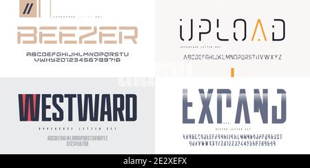 Collection of vector sans serif fonts, uppercase letter sets, alphabets Stock Vector