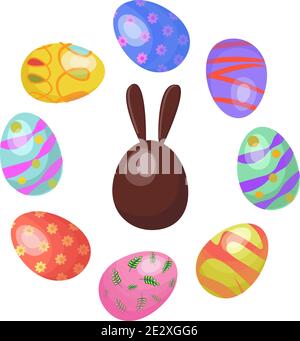 Easter eggs painted and chocolate egg vector Stock Vector