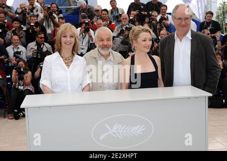 Actress Ruth Sheen, Director Mike Leigh, actress Lesley Manville and actor Jim Broadbent attending the 'Another Year' Photocall during the 63rd Cannes Film Festival in Cannes, France on May 15, 2010. Photo by Hahn-Nebinger-Orban/ABACAPRESS.COM Stock Photo
