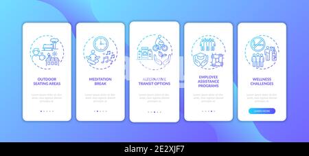 Workstation wellness onboarding mobile app page screen with concepts Stock Vector