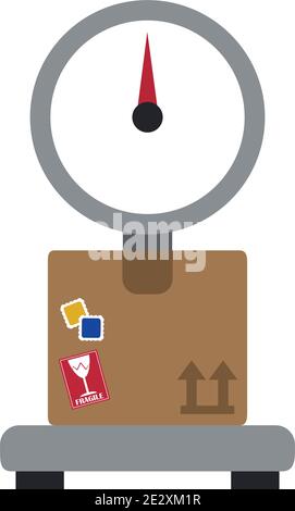 postal service, package on wieght scale courier delivery related vector illustration Stock Vector