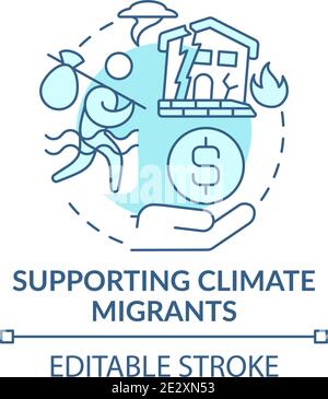 Supporting climate migrants concept icon Stock Vector