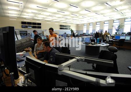 Room of control during the manufacture of the Large Hadron Collider (LHC) of the European Organization for Nuclear Research CERN (Centre Europeen de Recherche Nucleaire) in Meyrin, Switzerland on March 13, 2007. The Large Hadron Collider (LHC) is a gigantic scientific instrument near Geneva, where it spans the border between Switzerland and France about 100 m underground. It is a particle accelerator used by physicists to study the smallest known particles, the fundamental building blocks of all things. It will revolutionise our understanding, from the minuscule world deep within atoms to the Stock Photo