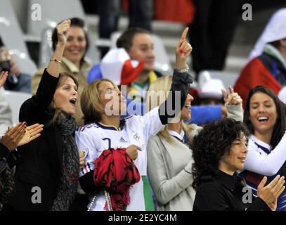 French national football team players' wives, France's striker Djibril Cisse, Jude, France's striker Franck Ribery's wife Wahiba and unidentified woman during the FIFA World Cup soccer match, France vs Uruguay in Capetown, South Africa, on June 11, 2010. France 0-Uruguay 0. Photo by Christophe Guibbaud/Cameleon/ABACAPRESS.COM Stock Photo