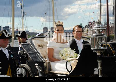 File photo dated June 19, 2010 of H.R.H Crown Princess of Sweden and Daniel Westling Duke of Vastergotland embark the Royal Barge 'Vasaorden' in Stockholm, Sweden . On June 19th Princess Victoria and Daniel Westling will celebrate their 10th wedding anniversary. Photo by Mousse-Nebinger-Orban/ABACAPRESS.COM Stock Photo