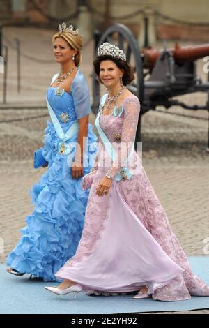 Princess Madeleine and Queen Silvia of Sweden arriving to the Storkyrkan cathedral for the wedding of Crown Princess Victoria of Sweden and Daniel Westling in Stockholm, Sweden on June 19, 2010. Photo by Mousse-Nebinger-Orban/ABACAPRESS.COM Stock Photo