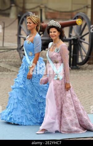 Princess Madeleine and Queen Silvia of Sweden arriving to the Storkyrkan cathedral for the wedding of Crown Princess Victoria of Sweden and Daniel Westling in Stockholm, Sweden on June 19, 2010. Photo by Mousse-Nebinger-Orban/ABACAPRESS.COM Stock Photo