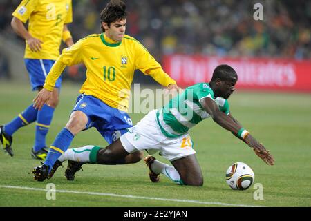 Brazil's Kaka battles Ivory Coast's Emmanuel Eboue during the 2010 FIFA World Cup South Africa Soccer match, group G, Brazil vs Ivory Coast at Soccer City football stadium in Johannesburg, South Africa on June 20, 2010. Brazil won 3-1. Photo by Henri Szwarc/ABACAPRESS.COM Stock Photo