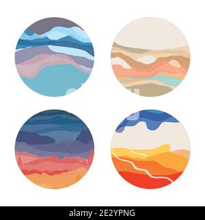 art design abstract waves color paint textures round icons set vector illustration Stock Vector