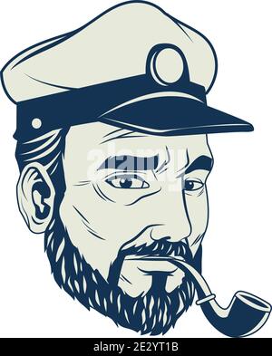 old sailor smoking pipe nautical gray element icon vector illustration design Stock Vector