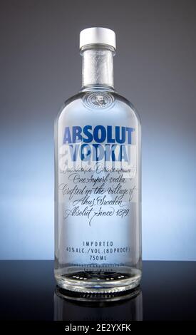 Boise, Idaho, December, 16. Bottle of Swedish Vodka Absolut. Stock Photo