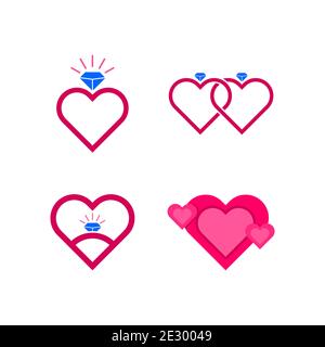 RING COUPLE HEART LOVE ILLUSTRATION CLIP ART ICON SET BUNDLE SUITABLE FOR ROMANTIC LOVE GRAPHIC NEED Stock Vector
