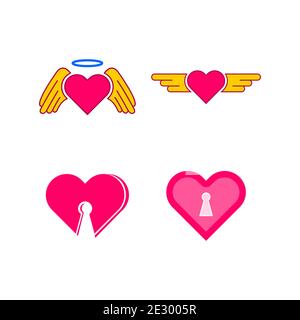 WING AND LOCK HEART LOVE ILLUSTRATION CLIP ART ICON SET BUNDLE SUITABLE FOR ROMANTIC LOVE GRAPHIC NEED Stock Vector