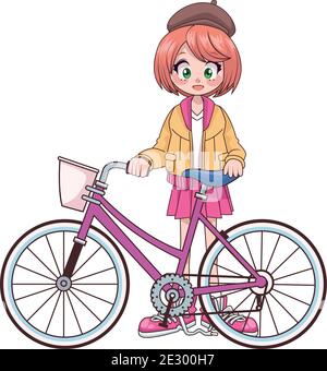 beautiful teenager girl in bicycle anime character vector illustration design Stock Vector