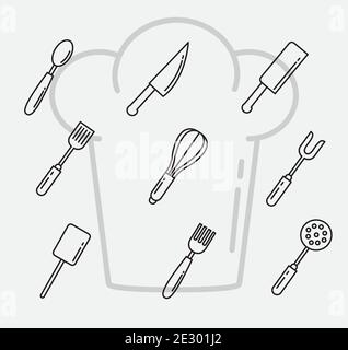bundle of nine kitchen utensils set icons Stock Vector