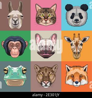 bundle of nine animals domestics and wild icons vector illustration design Stock Vector