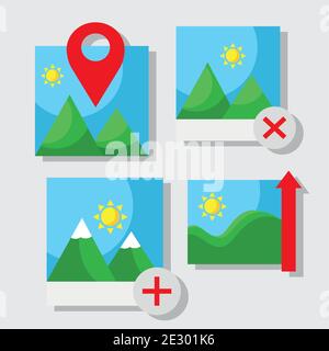 bundle of five pictures with differents scenes flat style set icons Stock Vector