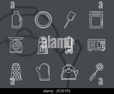 bundle of twelve kitchen utensils set icons Stock Vector