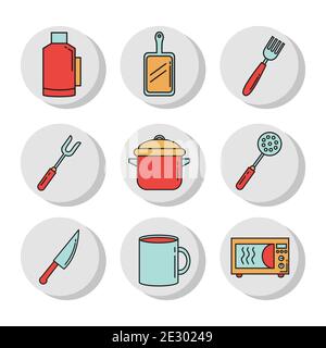 bundle of nine kitchen utensils set icons Stock Vector